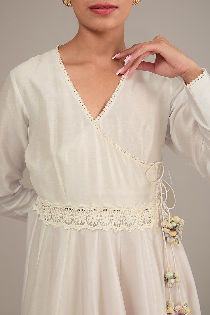 Ivory Chanderi Floral Printed Party Wear Anarkali Set by TABEER INDIA at Pernia's Pop Up Shop