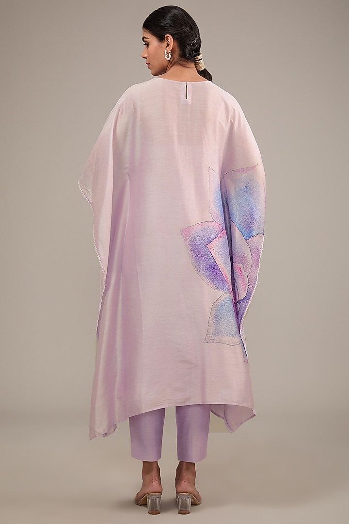 Lavender Chanderi Floral Printed Kaftan Set by TABEER INDIA at Pernia's Pop Up Shop