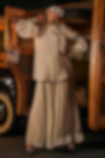 White Chinon Party Wear Sharara Set by TABEER INDIA at Pernia's Pop Up Shop