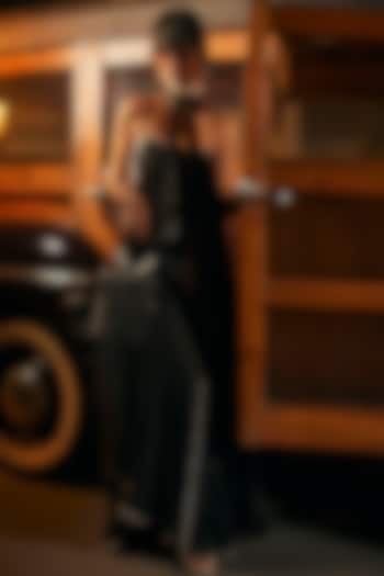 Black Crepe A-Line Slip Vacation Dress by TABEER INDIA at Pernia's Pop Up Shop