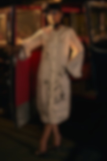 White Satin Machine & Hand Embroidered Shirt Vacation Dress by TABEER INDIA at Pernia's Pop Up Shop