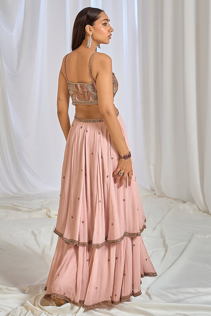 Pale Peach Chinon hand Embroidered Wedding Anarkali Set by TABEER INDIA at Pernia's Pop Up Shop