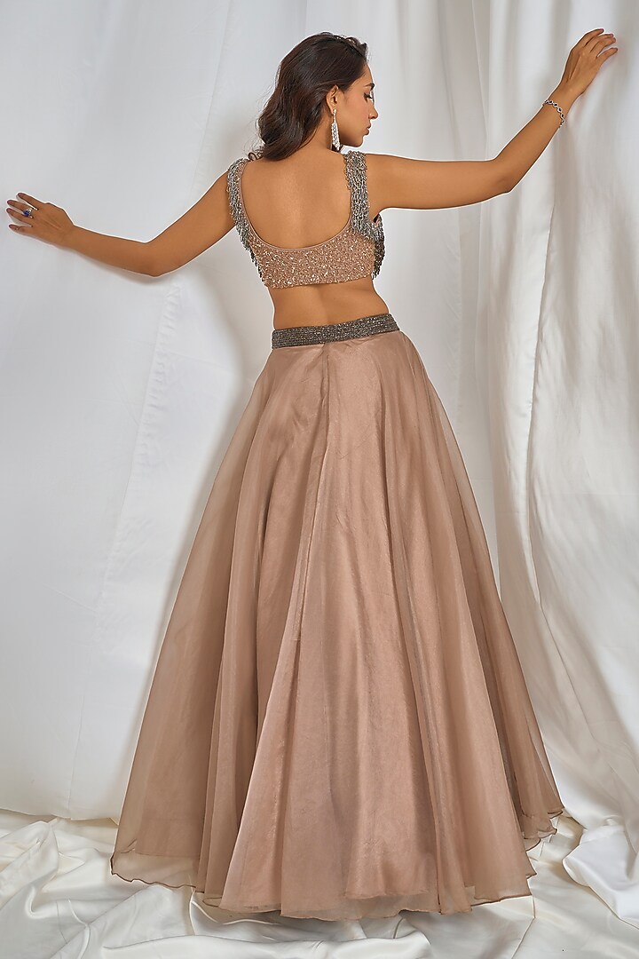 Pale Nude Organza Wedding Lehenga Set by TABEER INDIA at Pernia's Pop Up Shop