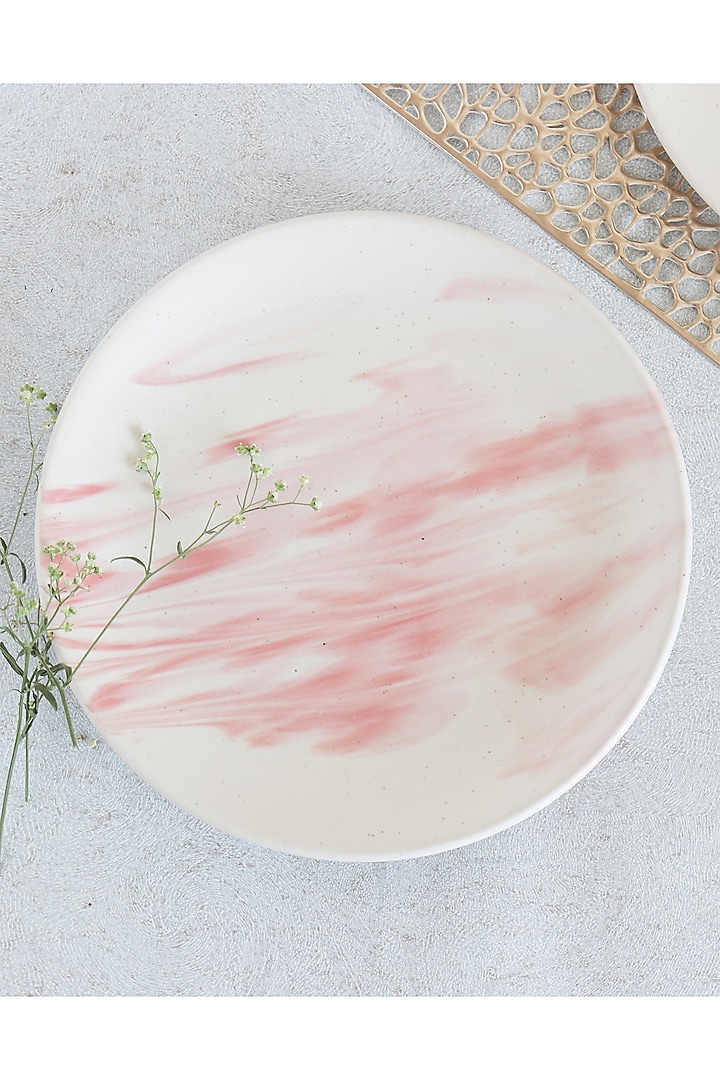 White & Pink Ceramic Plates (Set of 2) by The Table Fable at Pernia's Pop Up Shop