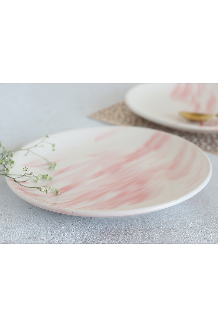 White & Pink Ceramic Plates (Set of 2) by The Table Fable at Pernia's Pop Up Shop