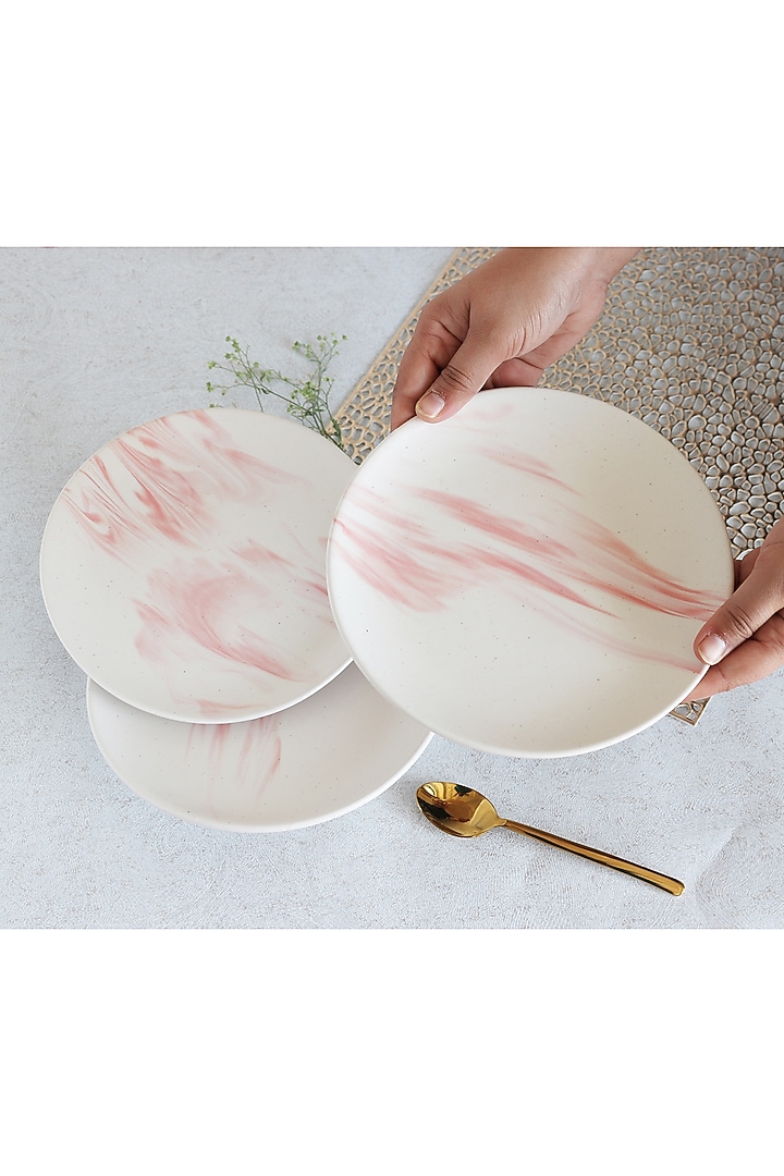 White & Pink Ceramic Plates (Set of 2) by The Table Fable at Pernia's Pop Up Shop