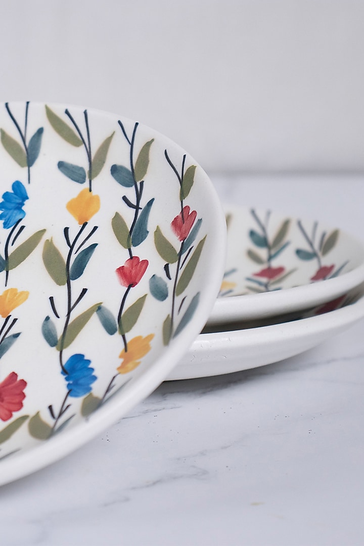 Multi-Colored Floral Quarter Plates (Set of 2) by The Table Fable at Pernia's Pop Up Shop