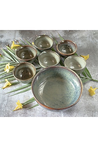 Olive Ceramic Dessert Set (Set of 7) by The Table Fable