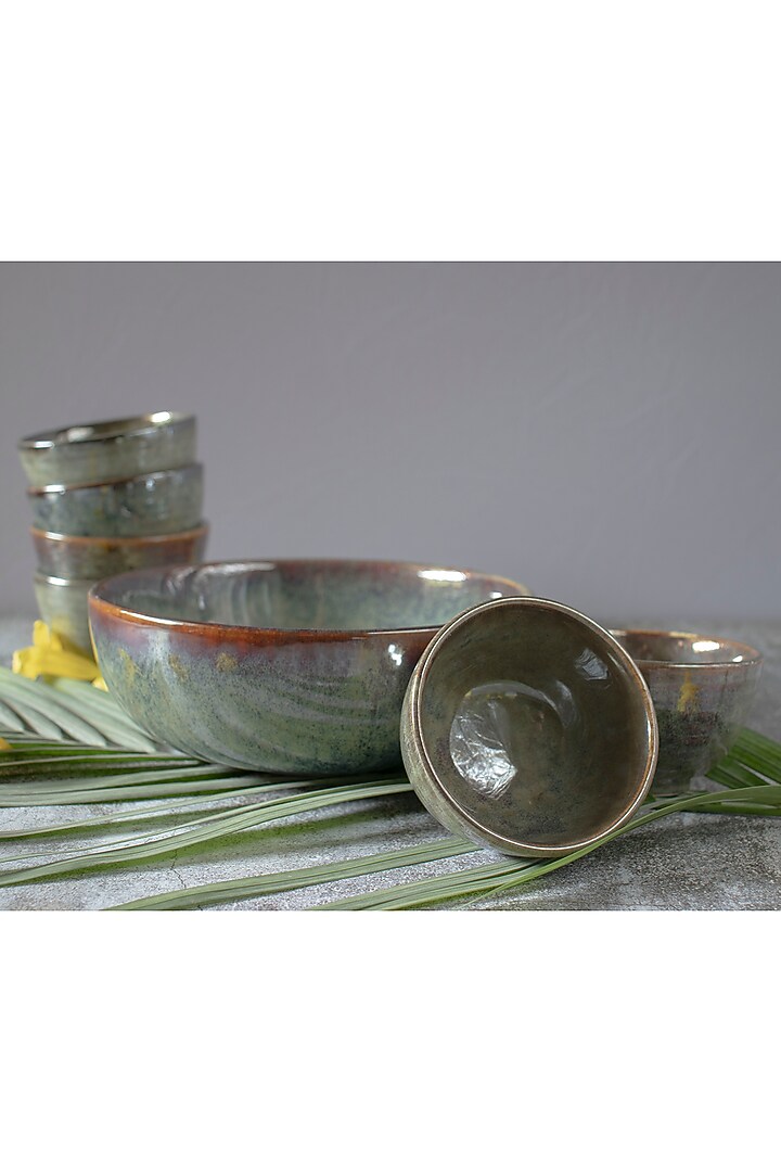 Olive Ceramic Dessert Set (Set of 7) by The Table Fable at Pernia's Pop Up Shop