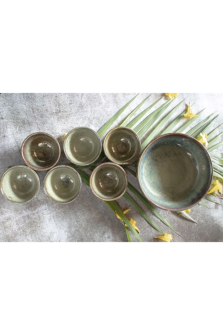 Olive Ceramic Dessert Set (Set of 7) by The Table Fable at Pernia's Pop Up Shop