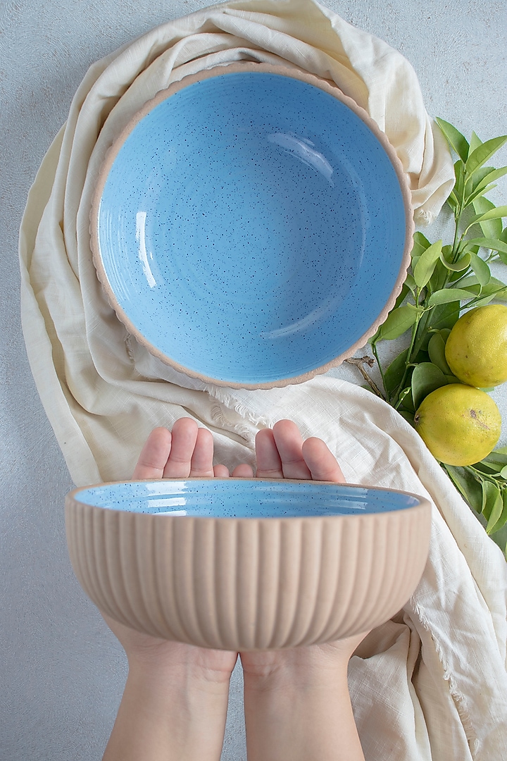 Blue & Brown Ceramic Serving Bowls (Set of 2) by The Table Fable