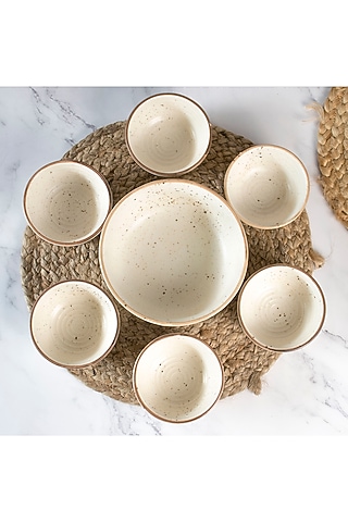 Ivory Ceramic Desert Set (Set of 7) by The Table Fable