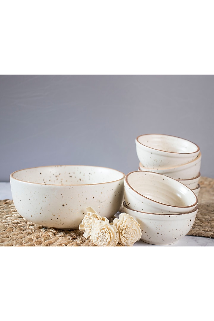 Ivory Ceramic Desert Set (Set of 7) by The Table Fable at Pernia's Pop Up Shop