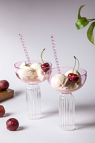 Transparent Glass Dessert Bowl With Spoons (Set of 8) by The Table Fable