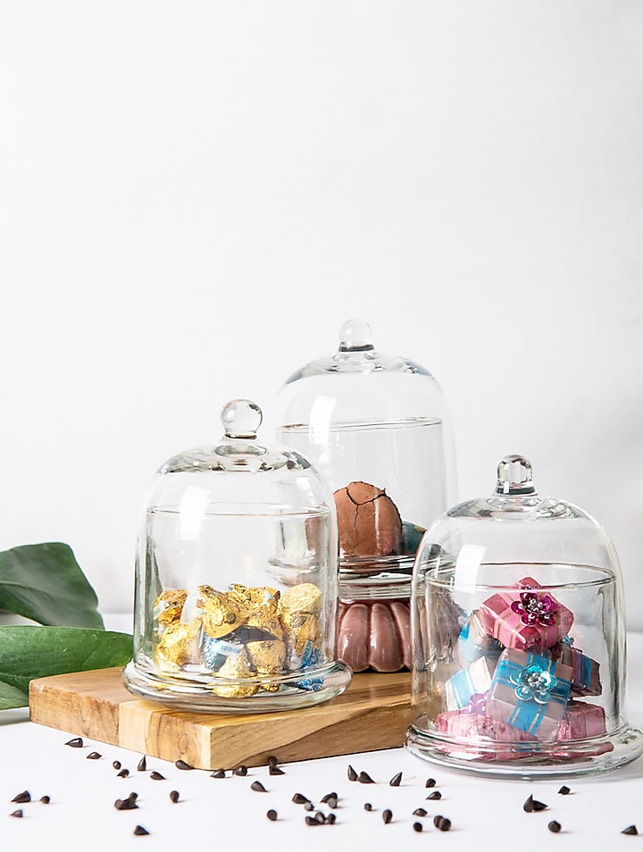 Transparent Glass Bell Jar (Set of 3) by The Table Fable at Pernia's Pop Up Shop