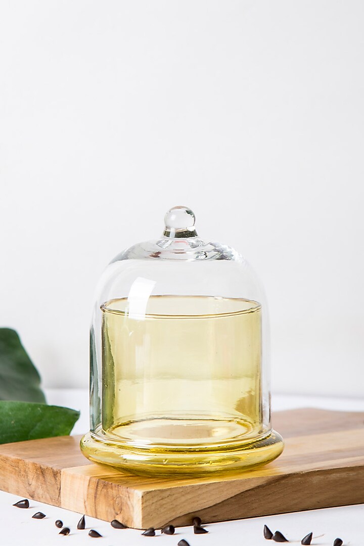 Yellow & Transparent Glass Bell Jar (Set of 3) by The Table Fable at Pernia's Pop Up Shop