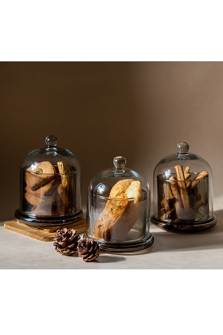 Black & Transparent Glass Bell Jar (Set of 3) by The Table Fable at Pernia's Pop Up Shop