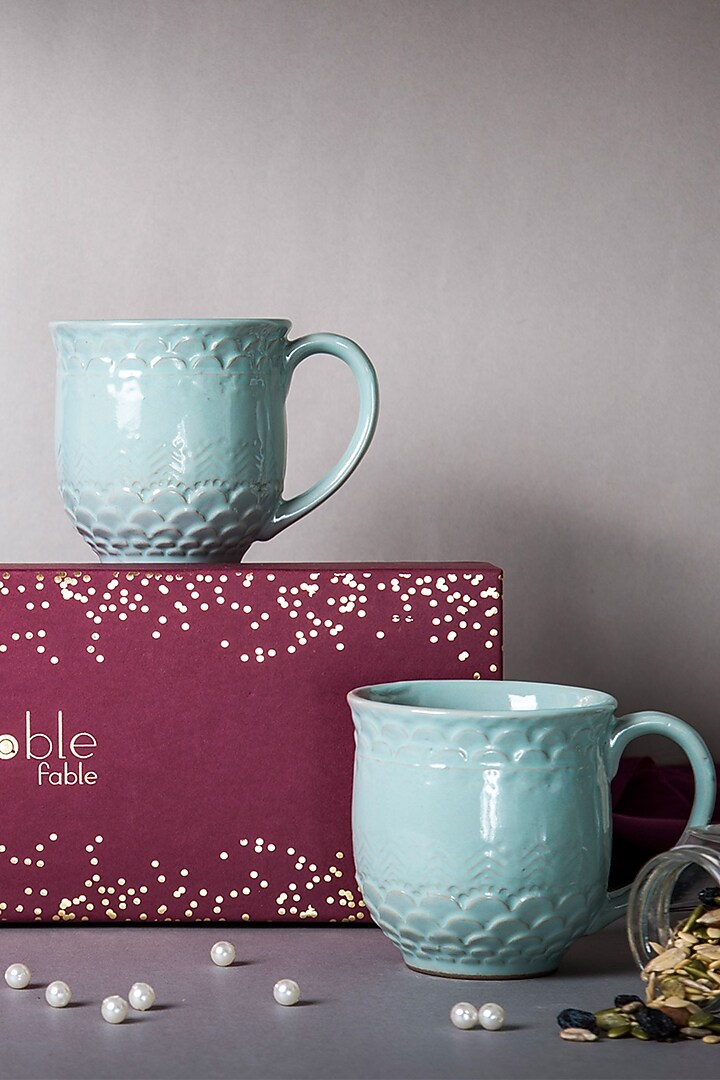 Pastel Green Stoneware Mugs Gift Box (Set of 3) by The Table Fable at Pernia's Pop Up Shop