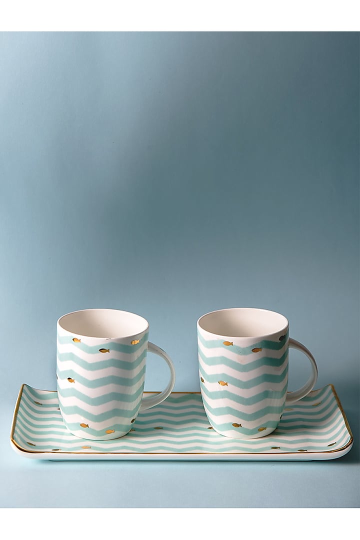 Multi-Colored Fine Bone China 24 Karat Gold Mug (Set of 2) by The Table Fable at Pernia's Pop Up Shop