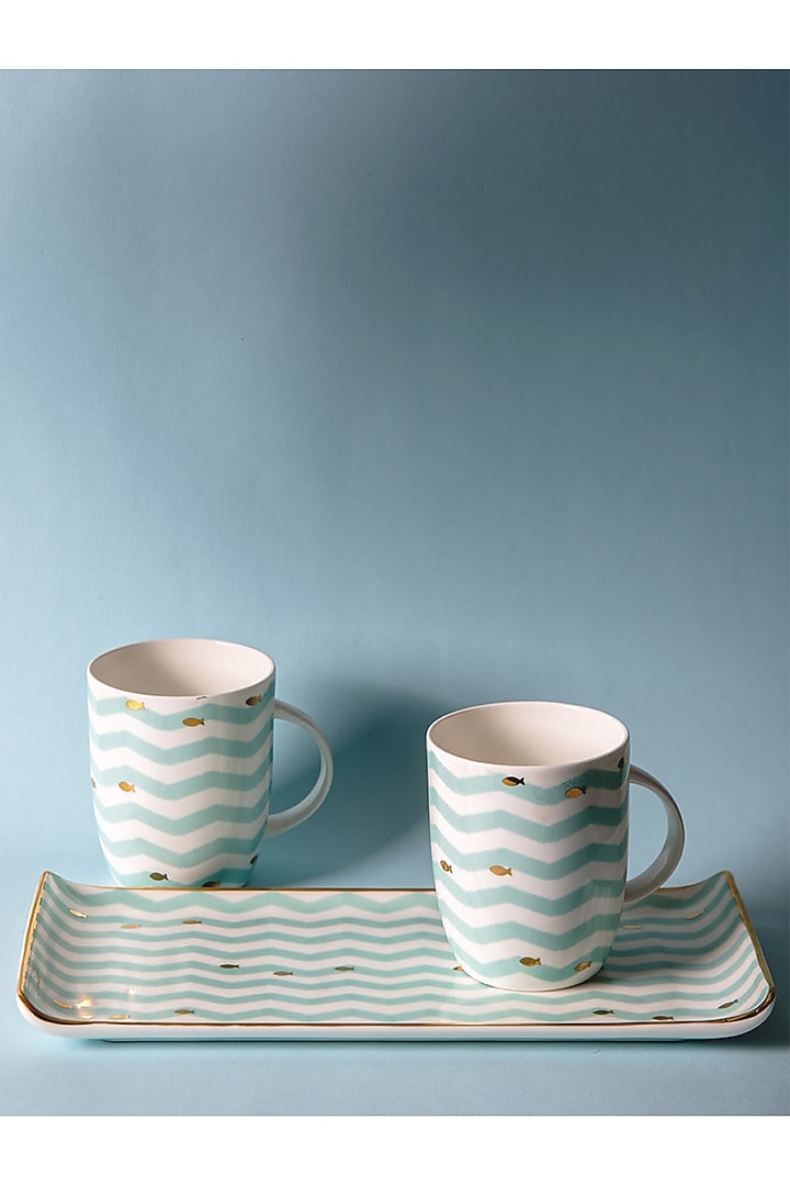 Multi-Colored Fine Bone China 24 Karat Gold Mug (Set of 2) by The Table Fable at Pernia's Pop Up Shop