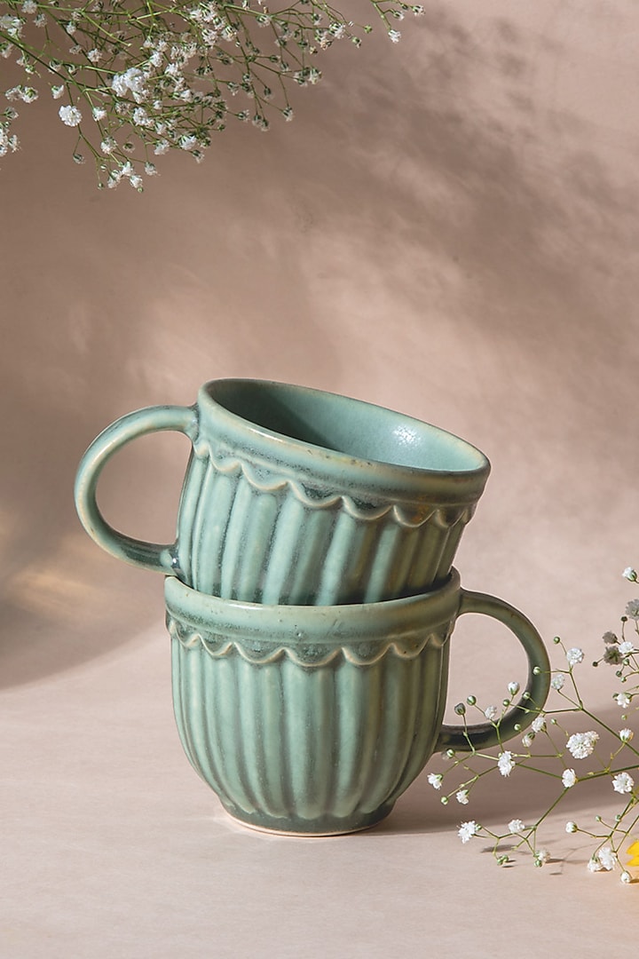 Green Ceramic Mug (Set of 2) by The Table Fable at Pernia's Pop Up Shop