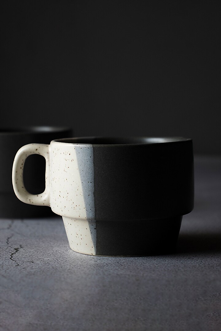 White & Black Stoneware Mugs (Set Of 6) by The Table Fable at Pernia's Pop Up Shop