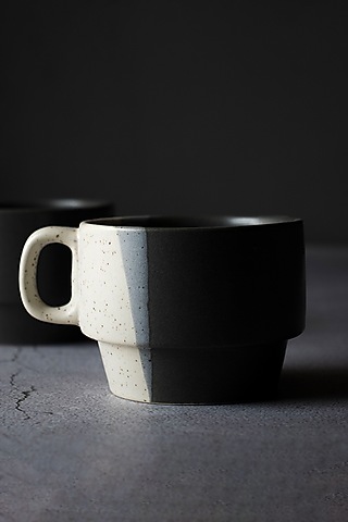 White & Black Stoneware Mugs (Set Of 6) by The Table Fable