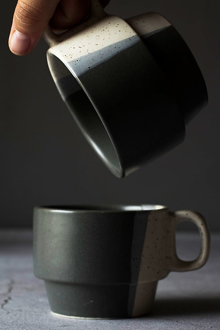 White & Black Stoneware Mugs (Set Of 6) by The Table Fable at Pernia's Pop Up Shop