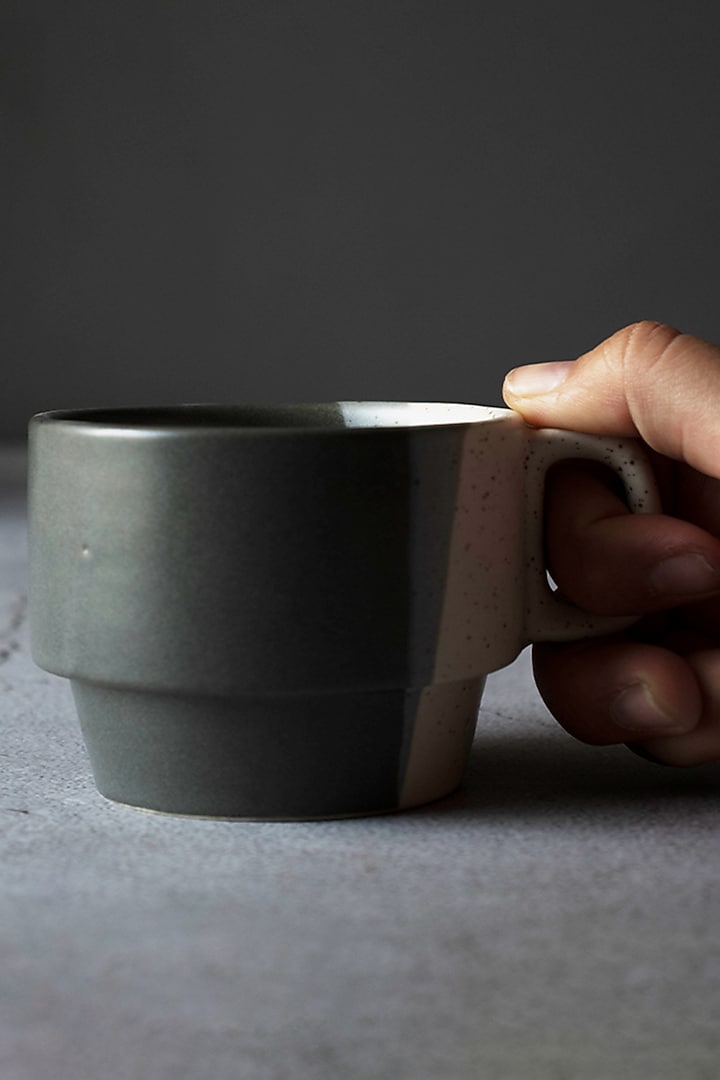 White & Black Stoneware Mugs (Set Of 6) by The Table Fable at Pernia's Pop Up Shop