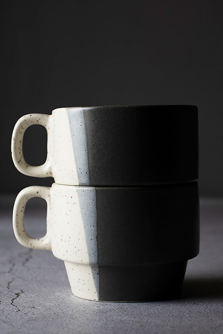 White & Black Stoneware Mugs (Set Of 6) by The Table Fable at Pernia's Pop Up Shop