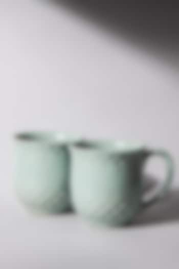 Aqua Green Ceramic Striped Mugs (Set Of 2) by The Table Fable at Pernia's Pop Up Shop