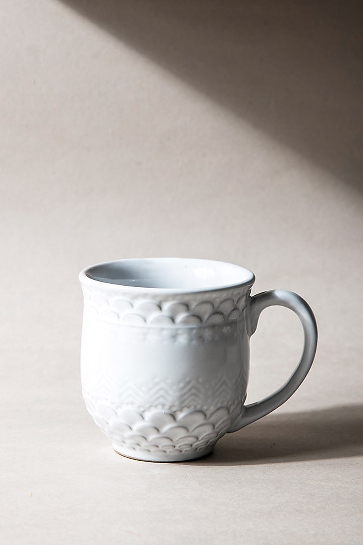 White Ceramic Etched Mugs (Set of 2) by The Table Fable at Pernia's Pop Up Shop