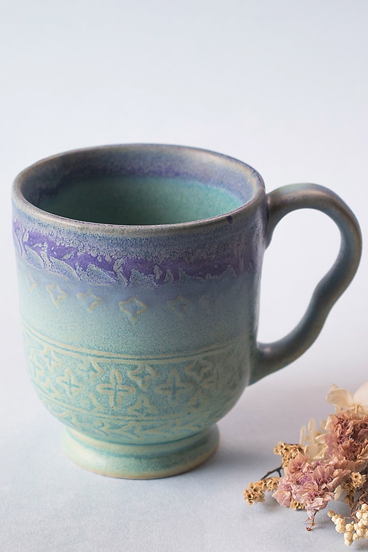 Blue & Green Ceramic Mugs (Set Of 2) by The Table Fable at Pernia's Pop Up Shop