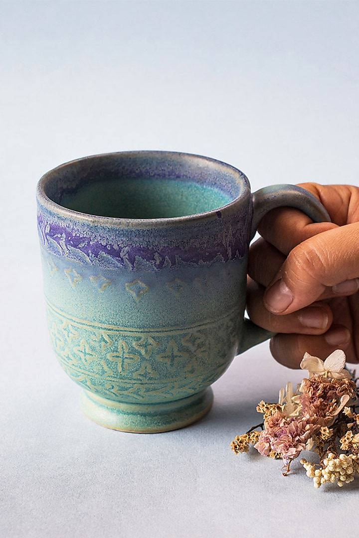 Blue & Green Ceramic Mugs (Set Of 2) by The Table Fable at Pernia's Pop Up Shop