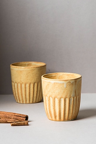 Beige Ceramic Kulhads (Set Of 6) by The Table Fable