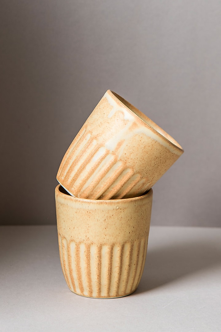 Beige Ceramic Kulhads (Set Of 6) by The Table Fable at Pernia's Pop Up Shop