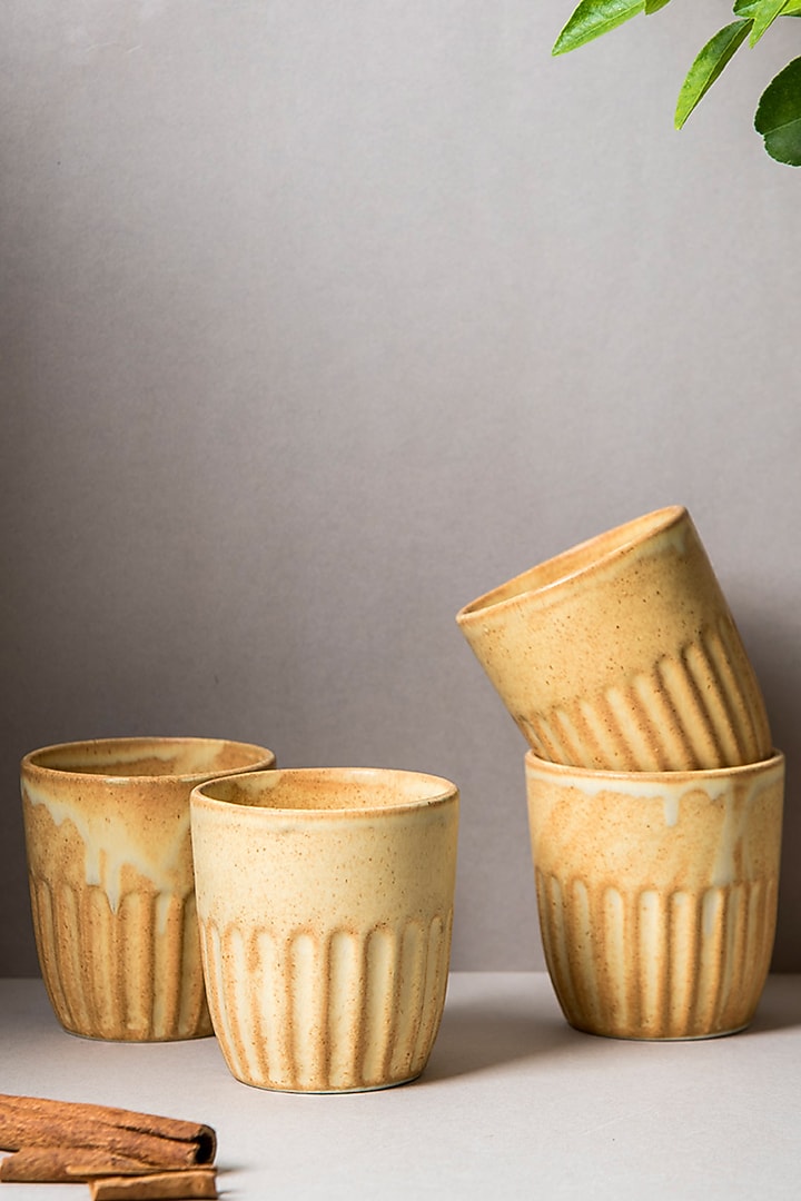Beige Ceramic Kulhads (Set Of 6) by The Table Fable at Pernia's Pop Up Shop