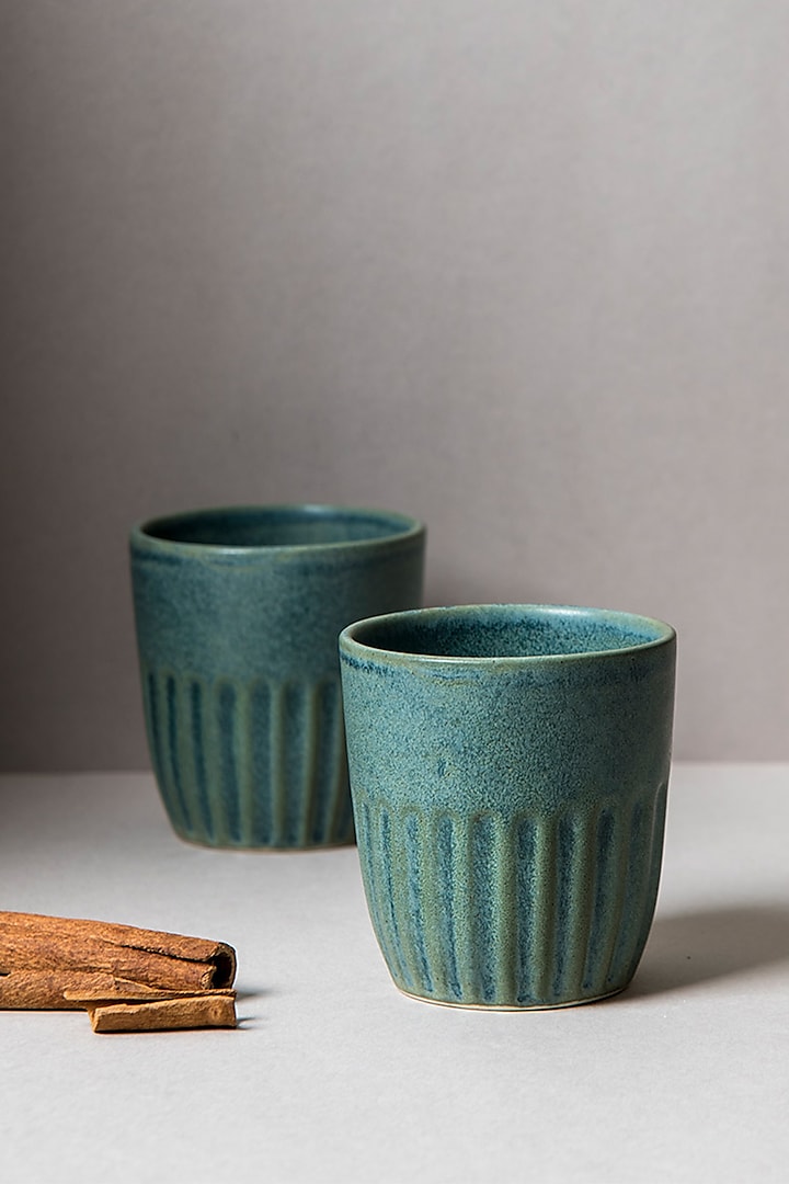 Cyan Blue Ceramic Kulhads (Set Of 6) by The Table Fable at Pernia's Pop Up Shop