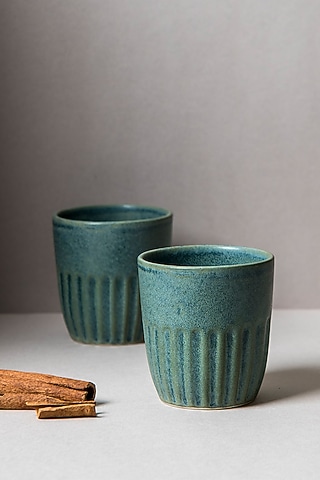 Cyan Blue Ceramic Kulhads (Set Of 6) by The Table Fable