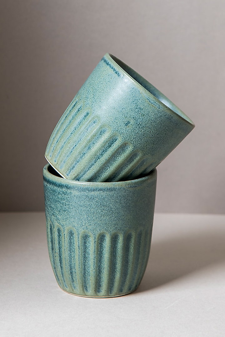 Cyan Blue Ceramic Kulhads (Set Of 6) by The Table Fable at Pernia's Pop Up Shop
