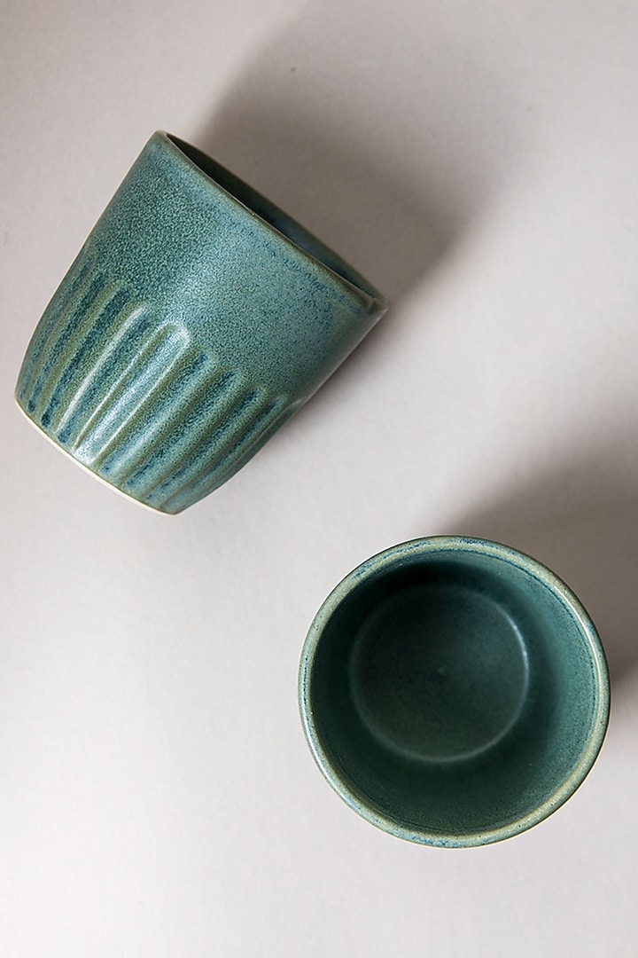 Cyan Blue Ceramic Kulhads (Set Of 6) by The Table Fable at Pernia's Pop Up Shop