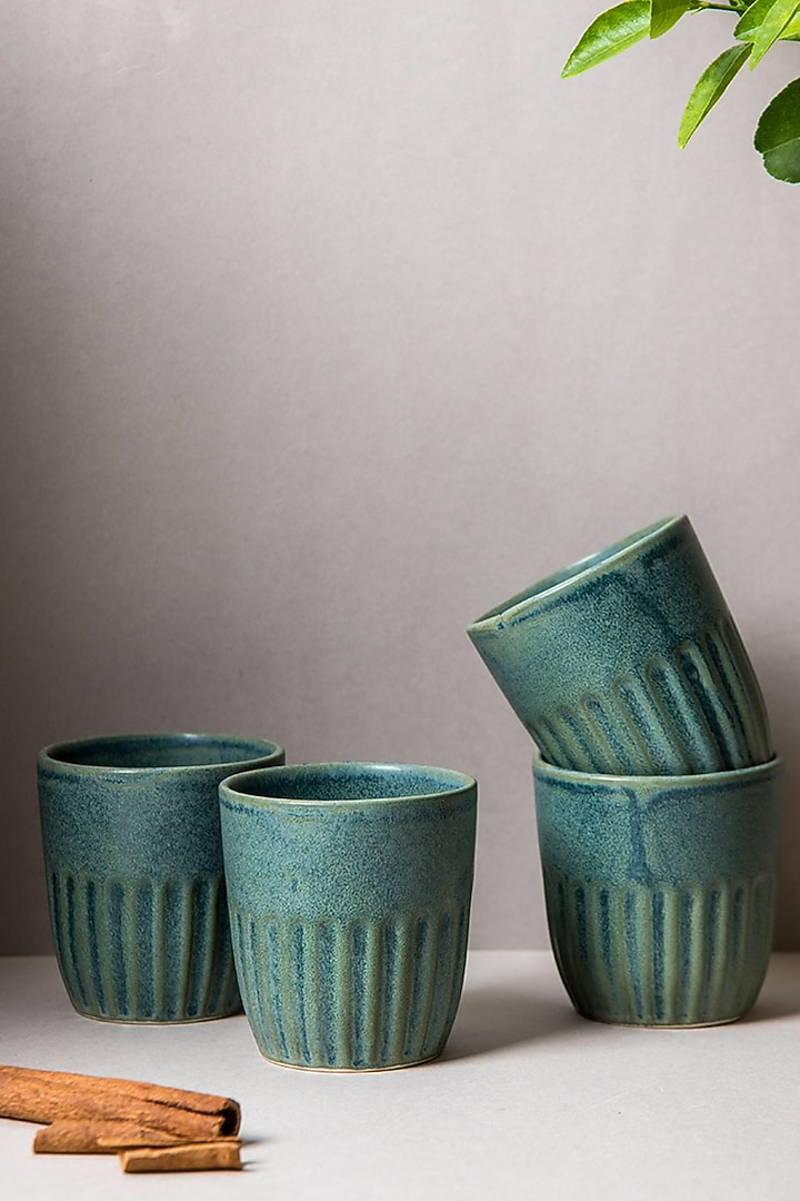 Cyan Blue Ceramic Kulhads (Set Of 6) by The Table Fable at Pernia's Pop Up Shop