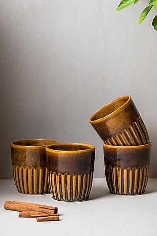 Mustard Ceramic Kulhads (Set Of 6) by The Table Fable
