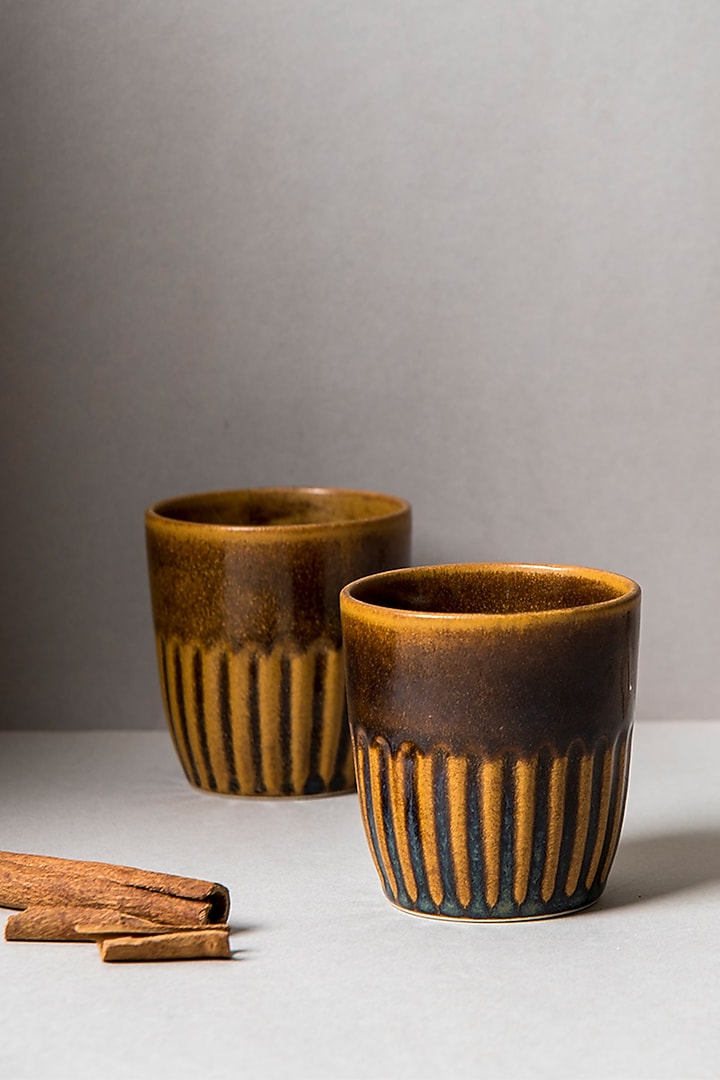 Mustard Ceramic Kulhads (Set Of 6) by The Table Fable at Pernia's Pop Up Shop