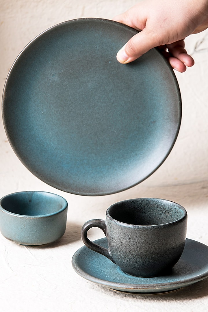 Dove Blue Stoneware Dinner Set Of 8 by The Table Fable at Pernia's Pop Up Shop