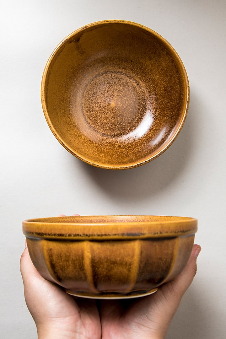 Mustard Stoneware Serving Bowl (Set of 2) by The Table Fable at Pernia's Pop Up Shop