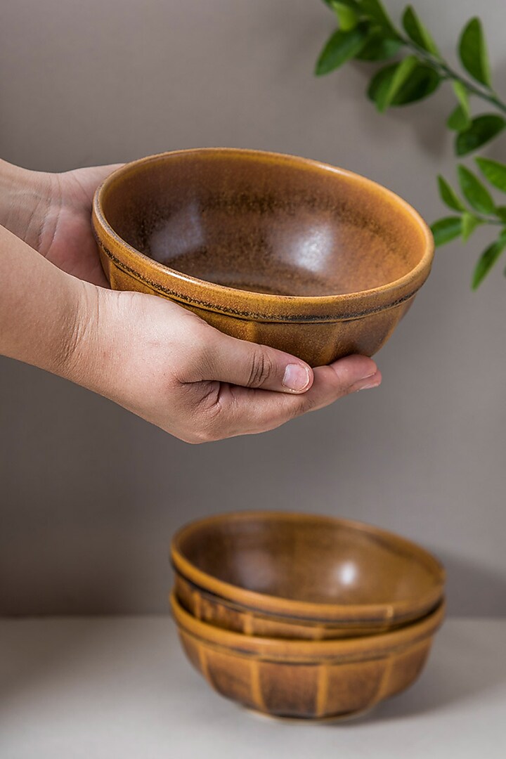 Mustard Stoneware Serving Bowl (Set of 2) by The Table Fable at Pernia's Pop Up Shop
