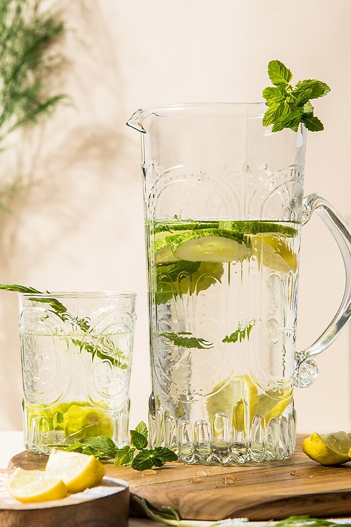 Transparent Glass Verdure Pitcher & Glasses Set by The Table Fable at Pernia's Pop Up Shop