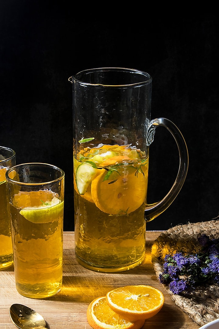 Transparent Glass Hammered Pitcher and Glasses Set by The Table Fable at Pernia's Pop Up Shop