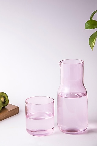 Pink Glass Carafe & Glass (Set of 2) by The Table Fable